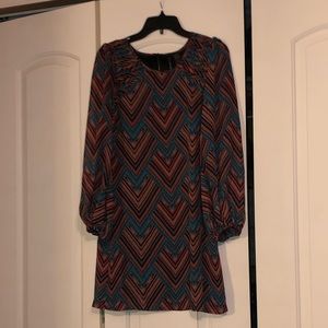 Patterned Short Dress with Long Sleeves